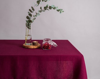 Burgundy linen tablecloth. Soft linen table cloth. Sustainable table decor. Rectangular, square tablecloths. Custom size tablecloth.