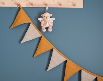 Linen bunting. Linen flag garland for baby room. Nursery wall décor. Birthday flag banner. Linen Bunting Garland. Linen bunting banner.