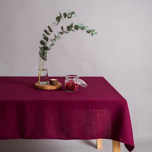 Burgundy linen tablecloth. Soft linen table cloth. Sustainable table decor. Rectangular, square tablecloths. Custom size tablecloth.
