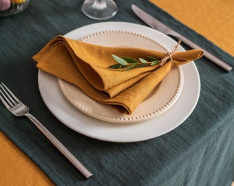 Mustard yellow linen napkins. Softened linen napkins set. Wedding napkins. Dinner napkins. Cocktail napkins. Handmade table linens