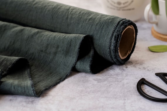 Forest green linen fabric by meter. Softened linen fabric by yard. Natural linen fabric. 100% linen fabric. OEKO-TEX® linen. Various colors.