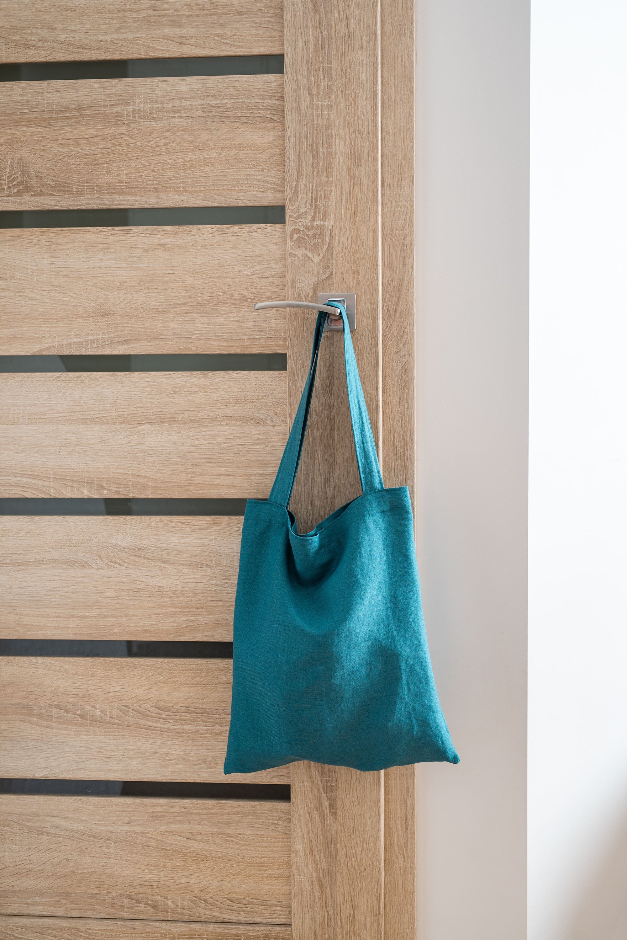 Teal blue linen tote bag. Linen shoulder bag. Reusable market bag. Natural linen shopping bag. Street bag, Shopping bag in various colors