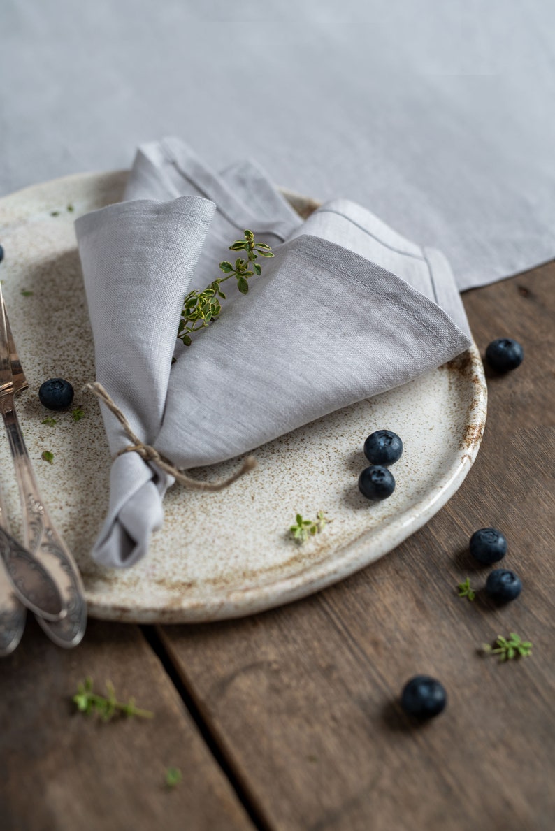 Light Grey Linen Napkins. Softened Linen Napkin Set. Wedding Etsy