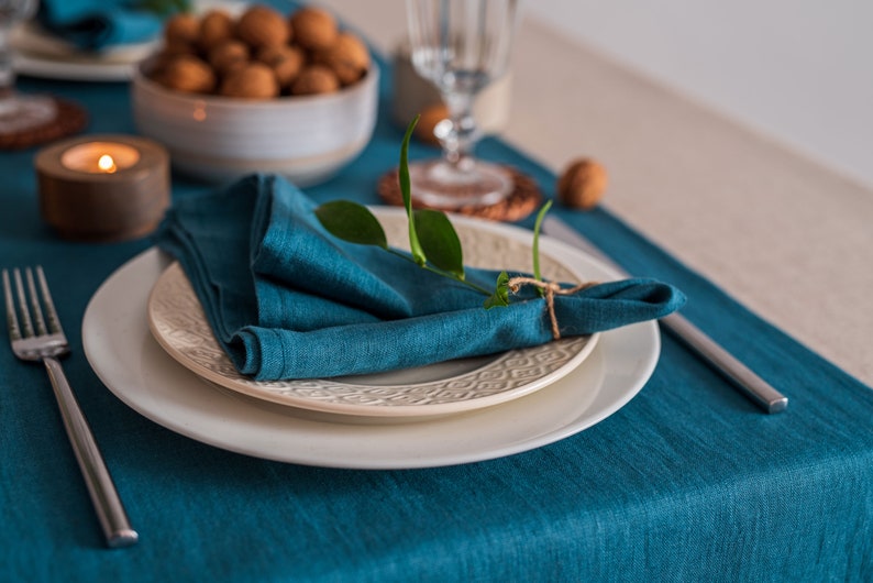 Teal Blue Linen Napkins. Softened Linen Napkin Set. Wedding Etsy