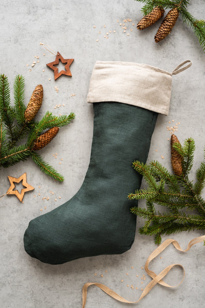 Linen Christmas stocking. Various colors. Christmas gift. Rustic Christmas decor. Scandinavian Christmas stocking. Minimalist stocking. image 2