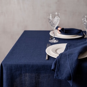 Navy blue linen tablecloth. Various colors. Sustainable Christmas table decor. Rectangular, square tablecloths. Custom size tablecloth