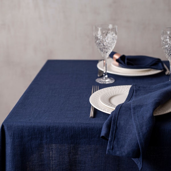 Navy blue linen tablecloth. Various colors. Sustainable Christmas table decor. Rectangular, square tablecloths. Custom size tablecloth