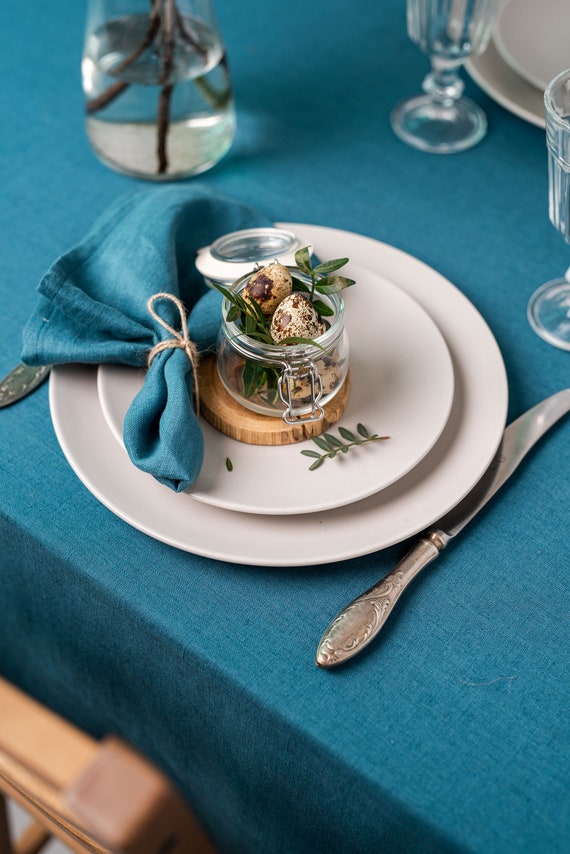 Teal Blue Linen Napkins. Softened Linen Napkin Set. Wedding