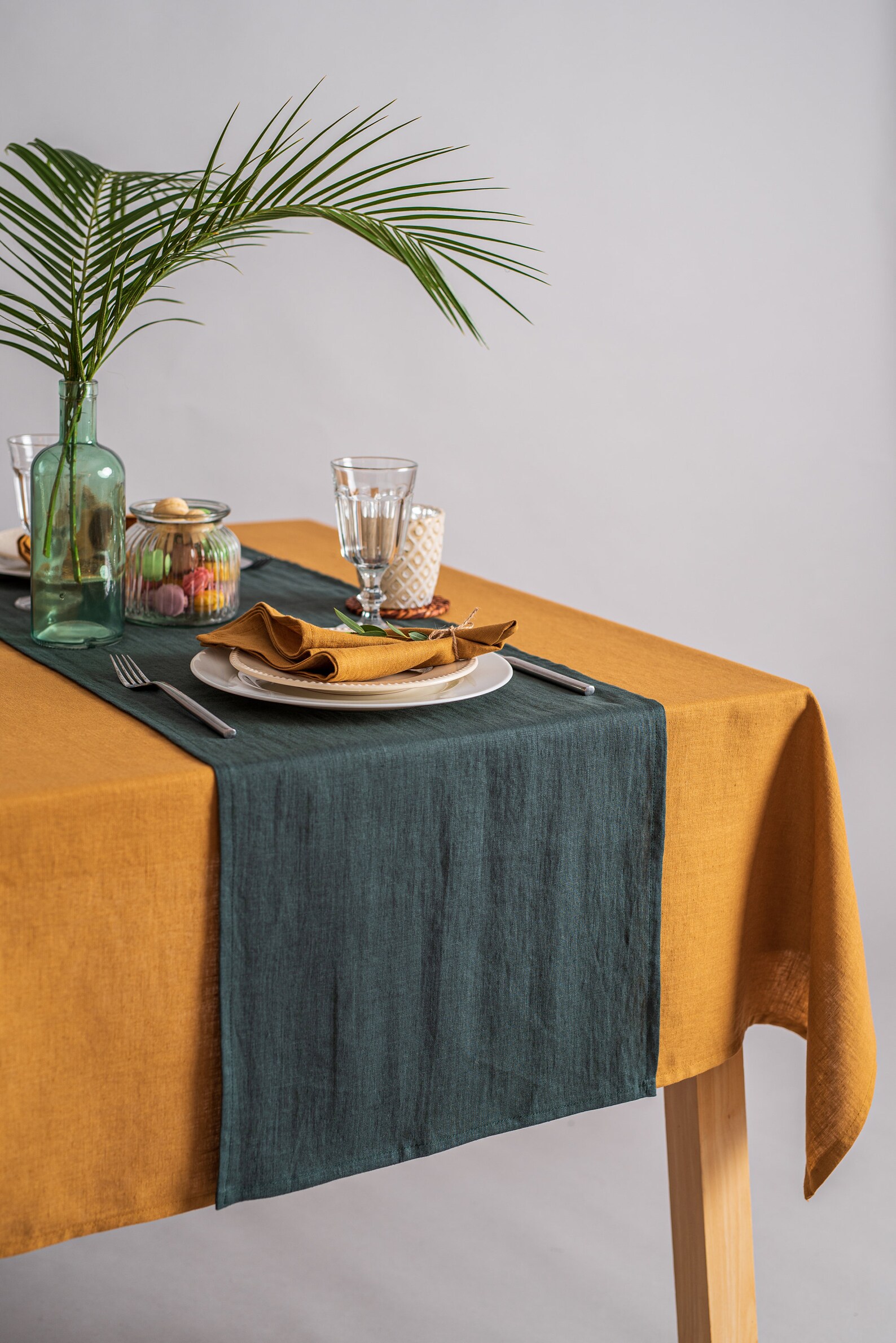 Forest Green Linen Table Runner. Softened Linen Table Runner. Etsy