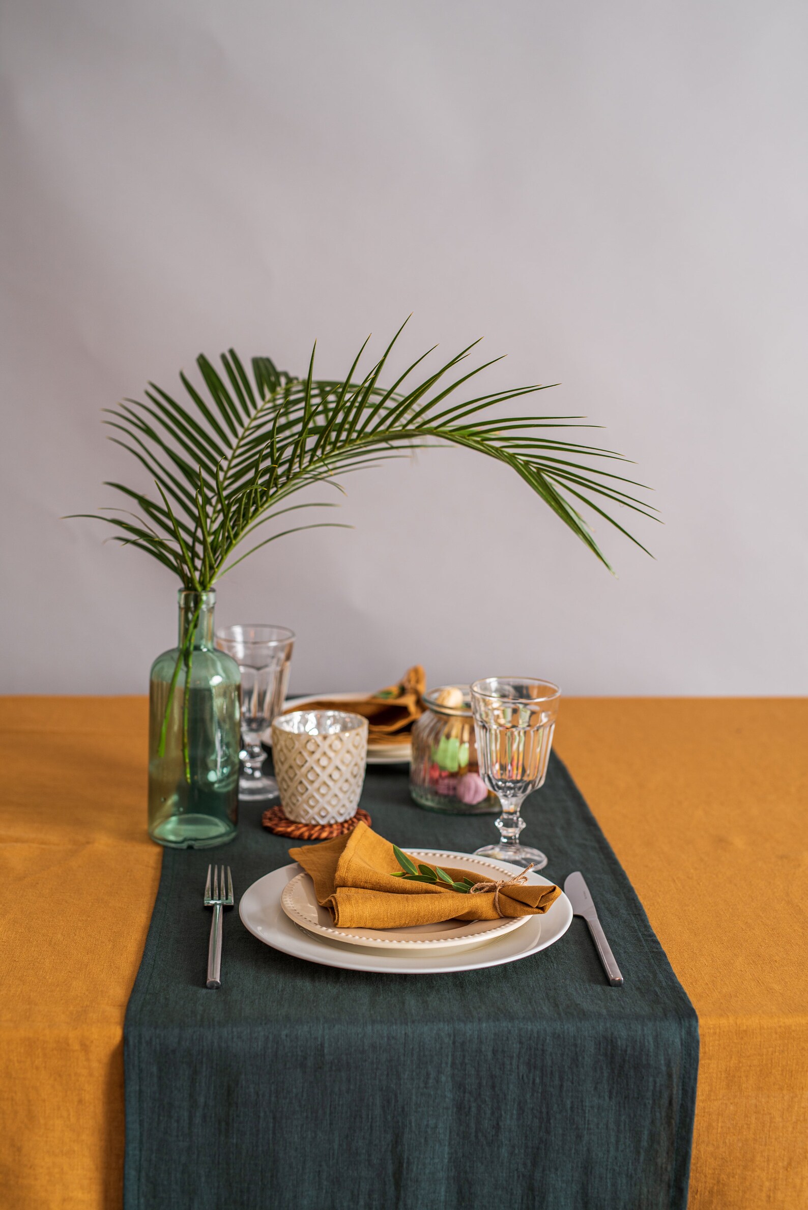 Forest Green Linen Table Runner. Softened Linen Table Runner. Etsy
