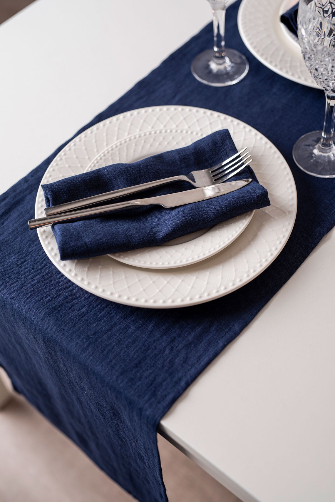 Navy Blue Linen Table Runner. Softened Linen Table Runner. Etsy