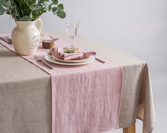 Blush pink linen table runner. Softened linen table runner. Dining table decor. Kitchen table runner. Natural linen table decor