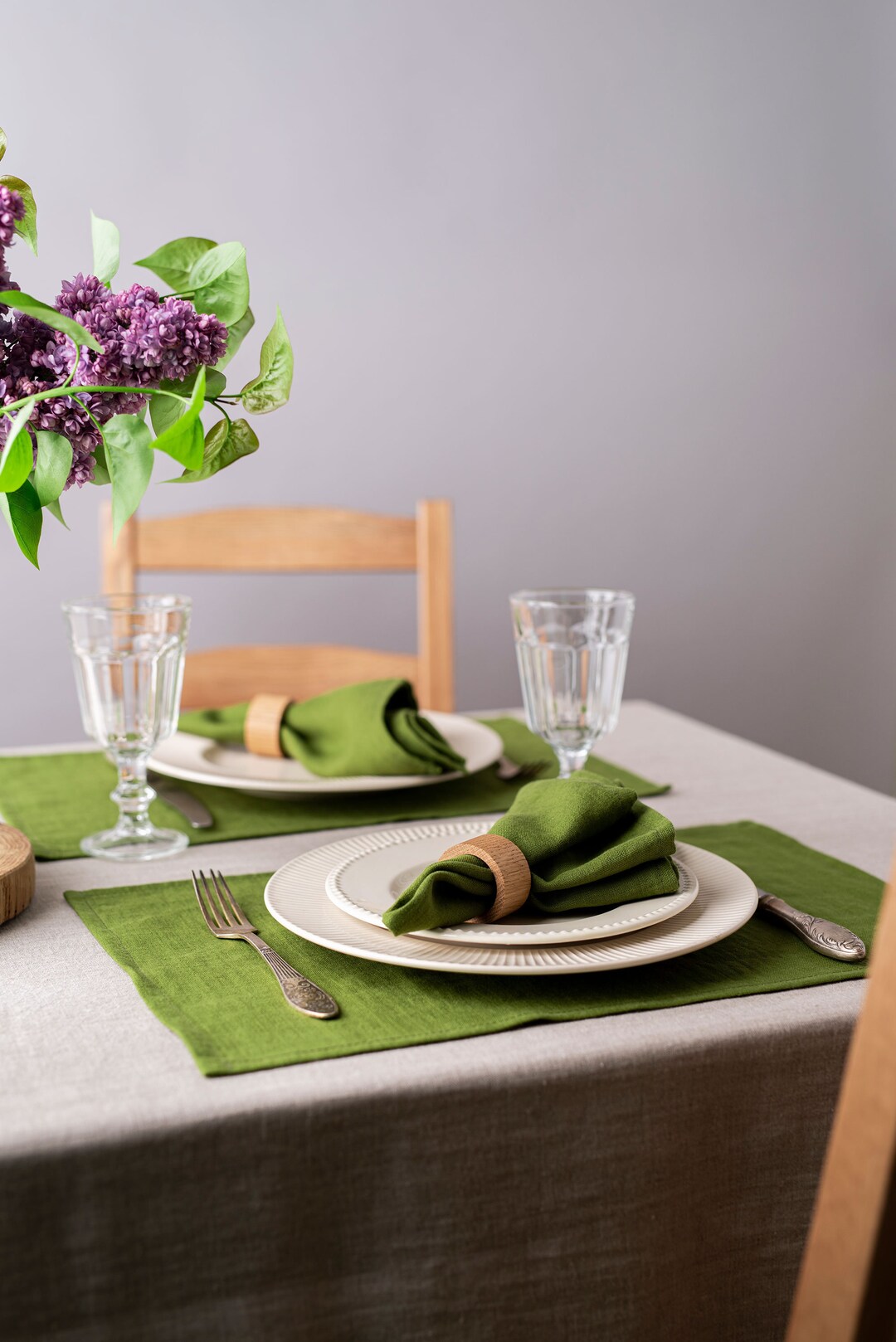 Olive Green Linen Placemats. Softened Linen Placemats Set. Etsy