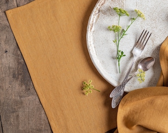Mustard Yellow Linen Placemats, Handmade Dinner Table Linens