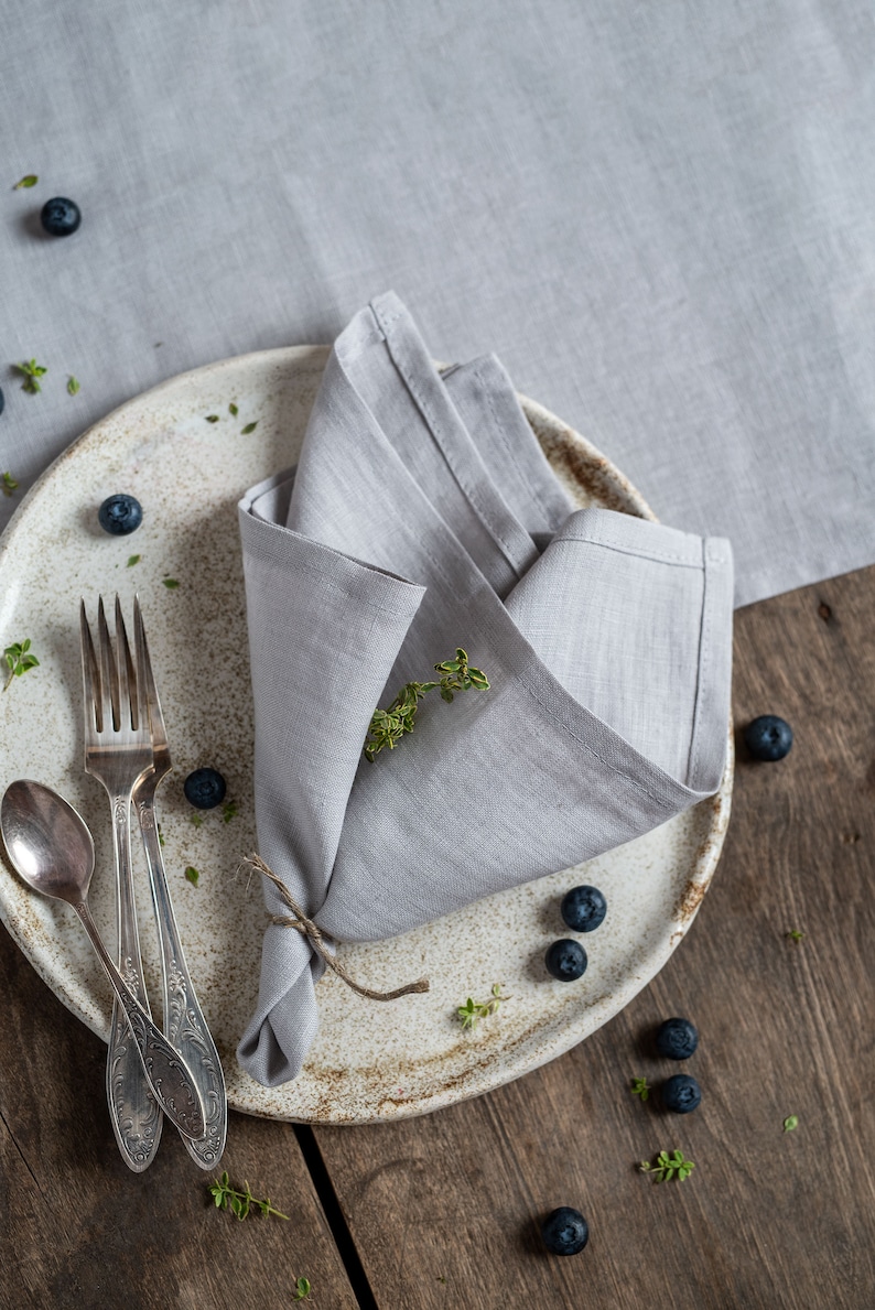 Light Grey Linen Napkins. Softened Linen Napkin Set. Wedding Etsy