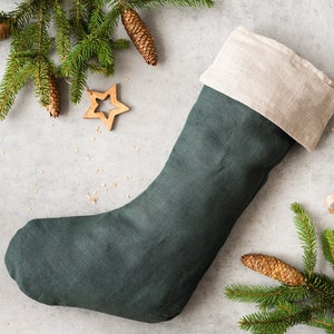 Linen Christmas stocking. Various colors. Christmas gift. Rustic Christmas decor. Scandinavian Christmas stocking. Minimalist stocking. image 1
