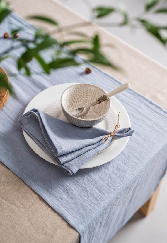 Cloth Napkins Set of 12 Cotton Linen Blend Printed Dinner Napkins Perfect  for Parties Dinners Weddings Cocktail Christmas Napkins Cloth 20x20 Blue