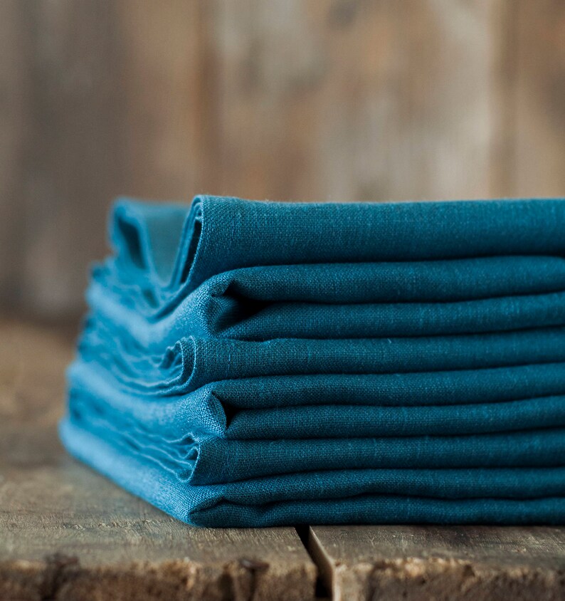 Ocean blue linen table runner Rustic wedding table runner Natural linen table decor Softened linen table runner Kitchen table runner