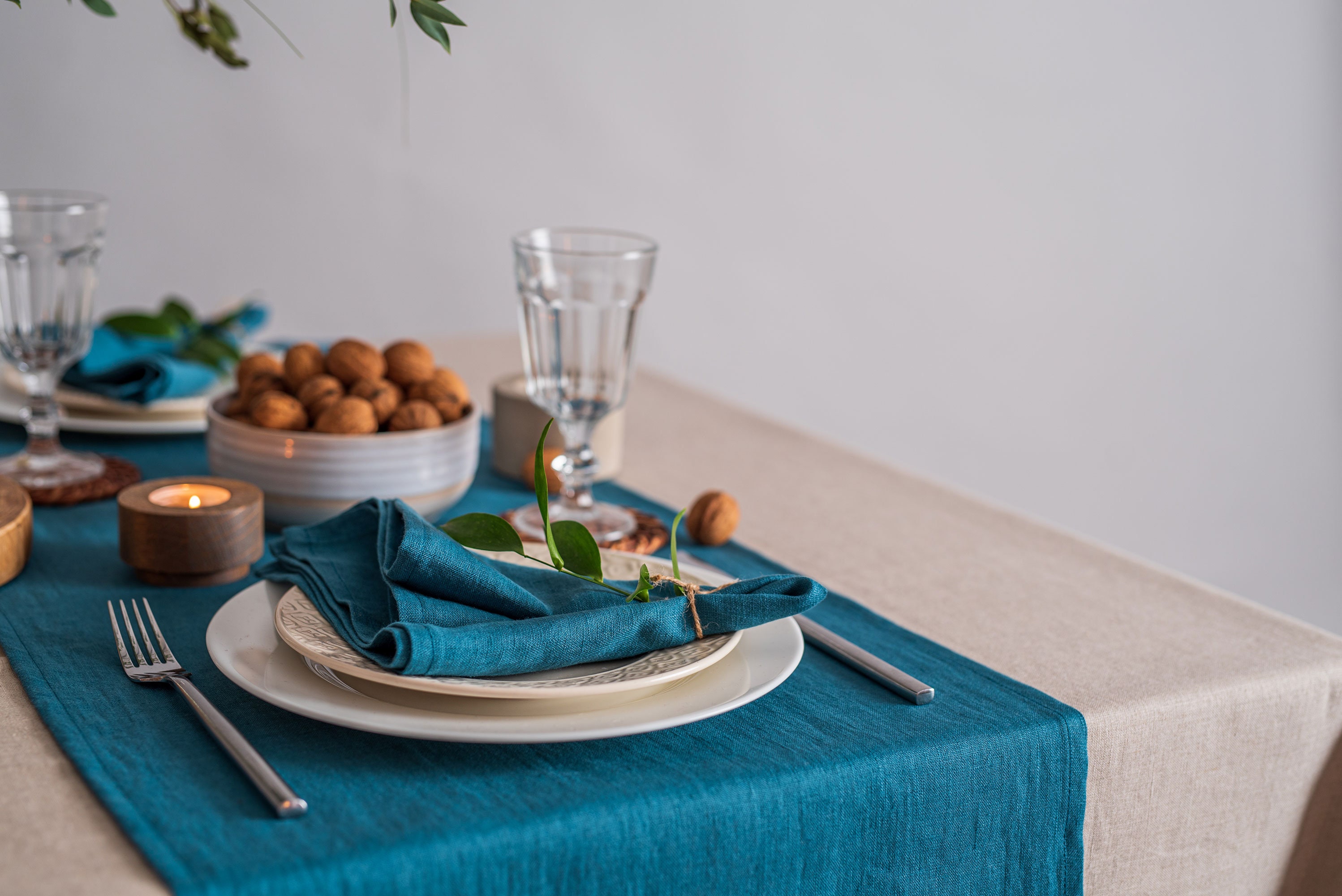 Blue Linen Napkins With Silver Wedding Party Napkins Metallic Easter Table  Decor Set 2, 4, 6, 8, 10, 12 Sparkle Vegan Dinner Cloth Napkins 
