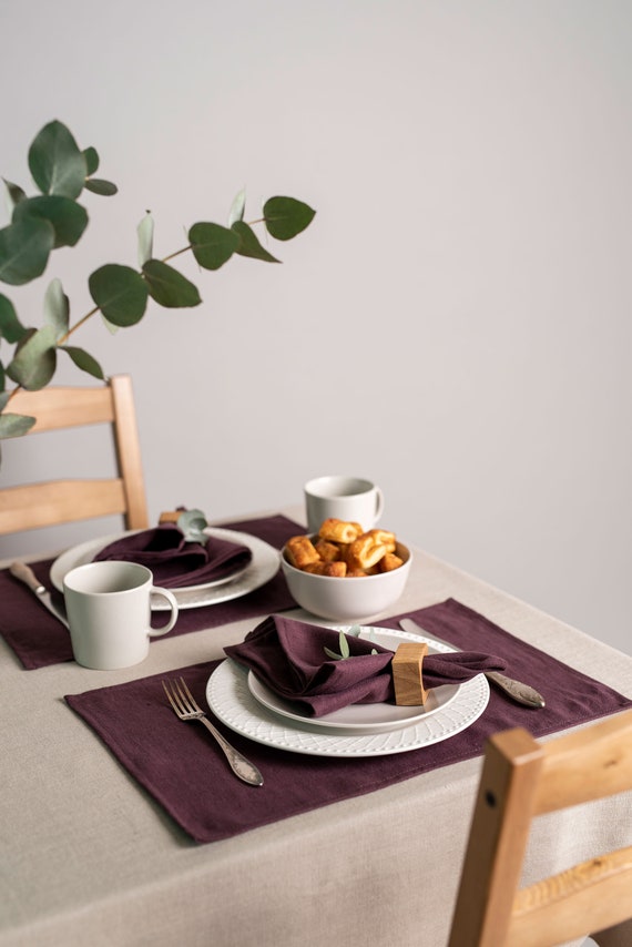 Plum linen placemats. Softened linen placemats set. Linen Etsy