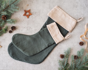 Small linen Christmas stocking. Various colors. Christmas gift. Rustic Christmas decor. Scandinavian Christmas stocking.