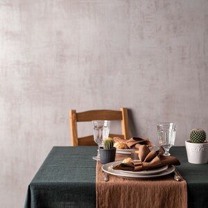 Cocoa brown linen table runner. Softened linen table runner. Dining table decor. Kitchen table runner. Natural linen table decor image 4