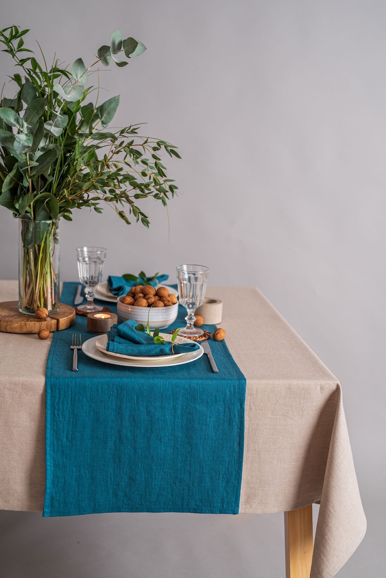 Teal Blue Linen Table Runner. Softened Linen Table Runner. Etsy