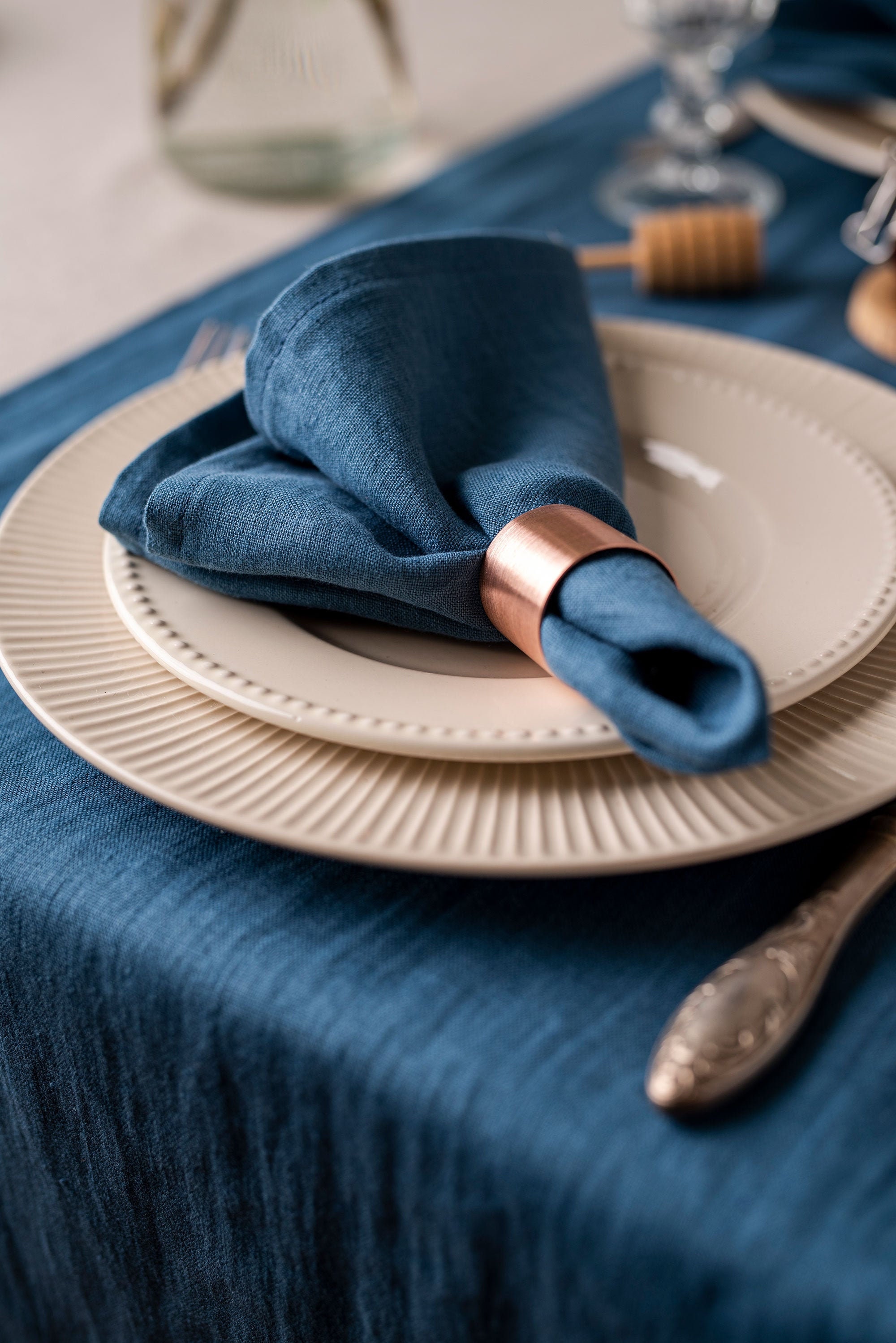 Teal Blue Linen Napkins. Softened Linen Napkin Set. Wedding