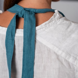 Teal blue linen apron. Classic kitchen apron with two front pockets. Full linen apron. Gardening apron. Barista apron. Various colors. image 7