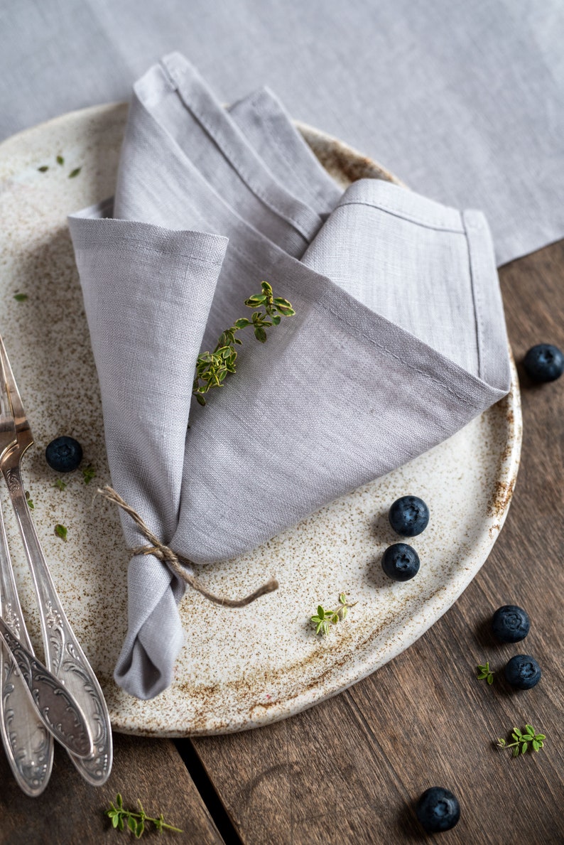 Light Grey Linen Napkins. Softened Linen Napkin Set. Wedding Etsy