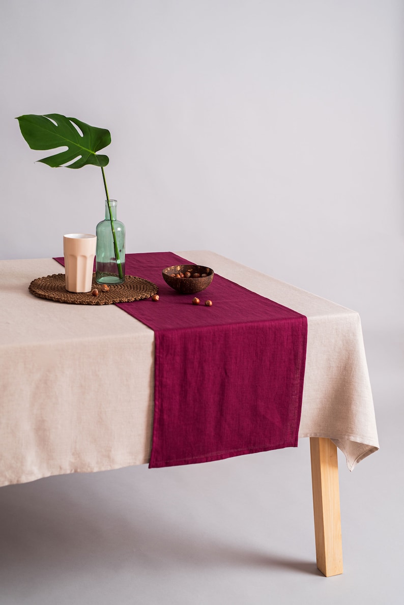 Burgundy Linen Table Runner. Softened Linen Table Runner. Etsy UK