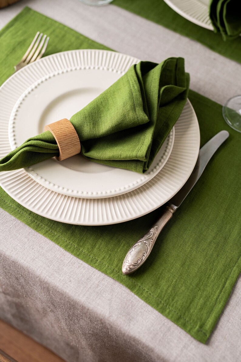 Olive Green Linen Placemats. Softened Linen Placemats Set. Etsy