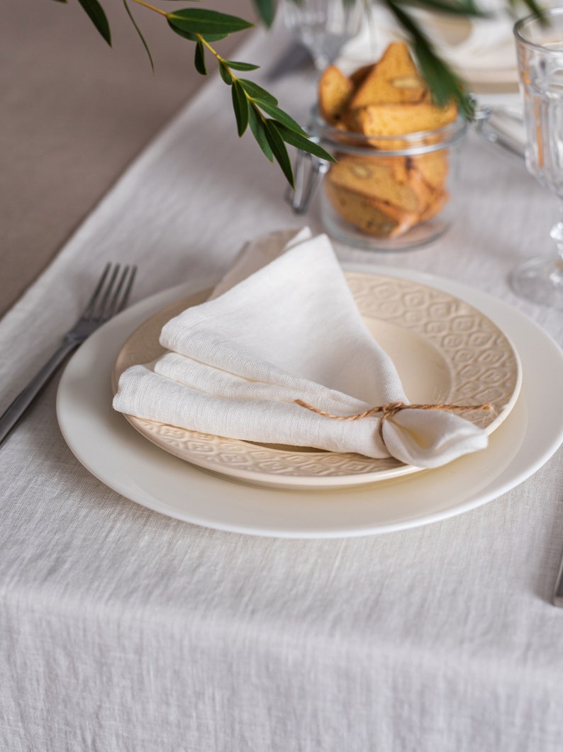 White linen napkins. Softened linen napkins set. Wedding napkins. Dinner napkins. Cocktail napkins. Handmade table linens image 2