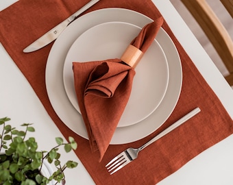 Burnt orange linen placemats. Set of 2, 4, 6, 8, 12 placemats. Kitchen table linen. Housewarming gift. Natural home decor.