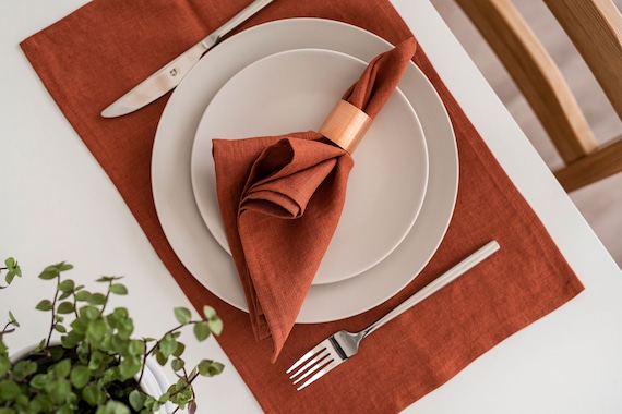 Burnt Orange Linen Placemats. Set of 2, 4, 6, 8, 12 Placemats