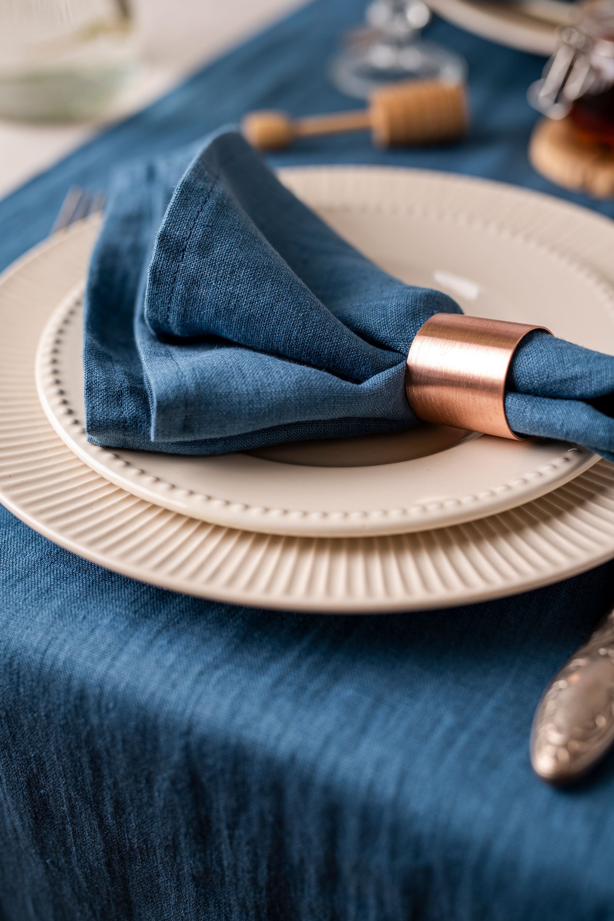 Linen napkins blue set of 2, 4, 6, 8, Organic yellow kitchen napkins cloth  40 cm - Shop Daloni Place Mats & Dining Décor - Pinkoi