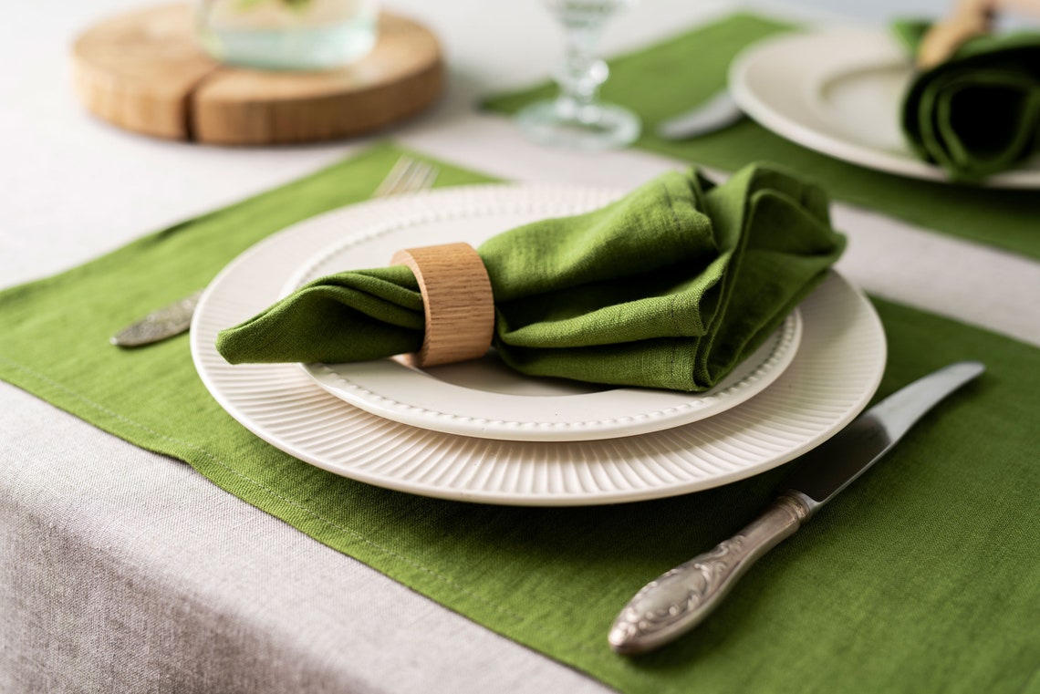 Olive Green Linen Placemats. Softened Linen Placemats Set. Etsy UK