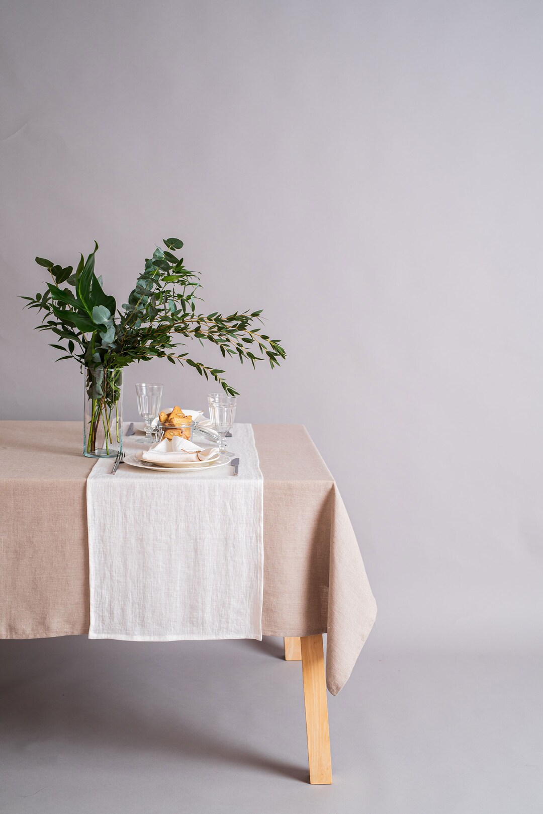 White Linen Table Runner. Softened Linen Table Runner. Sustainable