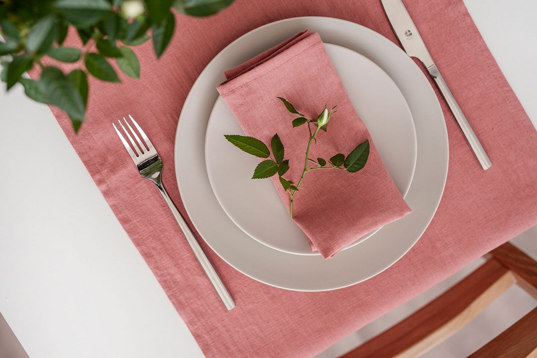 Linen Napkin. Softened Linen Table Napkin. Woodrose Napkins. Napkin Set