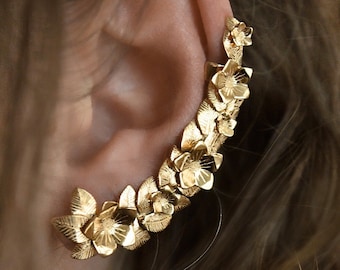 Unique flower and leaf ear cuff