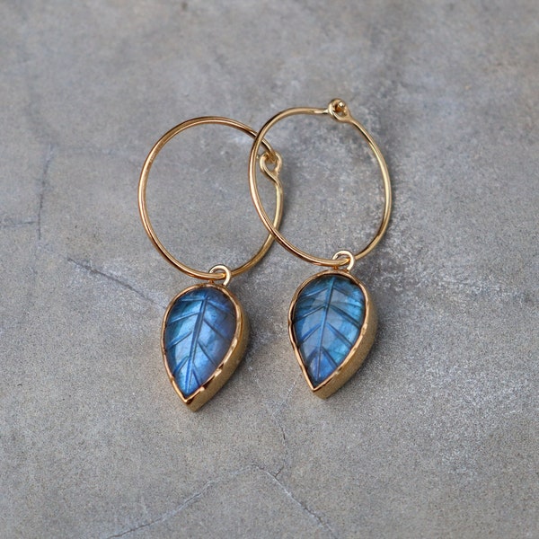 Boucles d'oreilles feuilles de labradorites