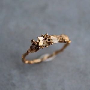 Gold-plated leaves and lotus flower ring