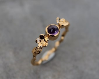 Bague couronne de fleurs et améthyste