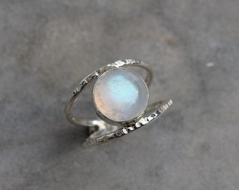 Hammered silver and moonstone ring