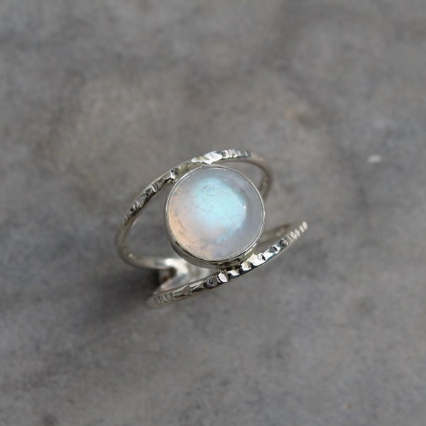 Hammered silver and moonstone ring