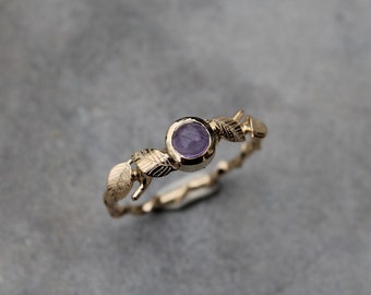 Gold-plated leaves and amethyst ring