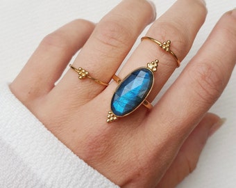 Bague billes et labradorite facettée