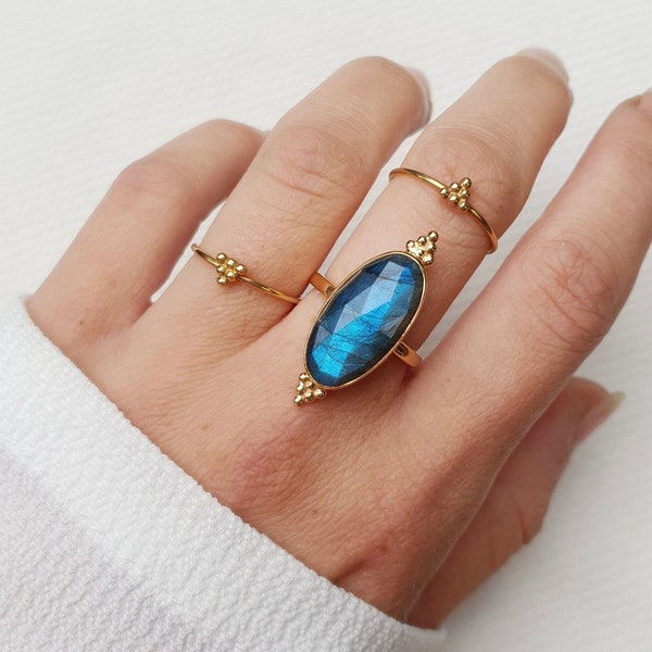 Bague billes et labradorite facettée