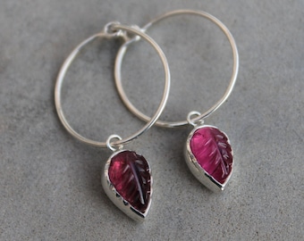 Silver earrings and tourmaline leaves