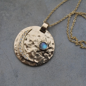 Moon sun and moonstone pendant necklace